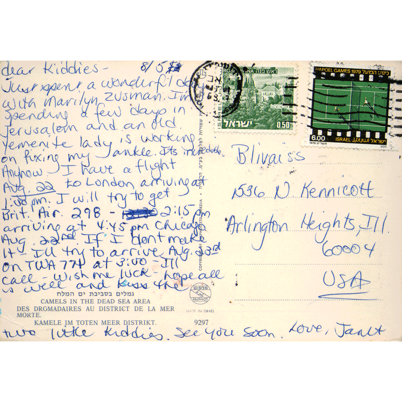 Reverse of DEAD SEA AREA No. 0240 skeletim postcard by Tim Armstrong