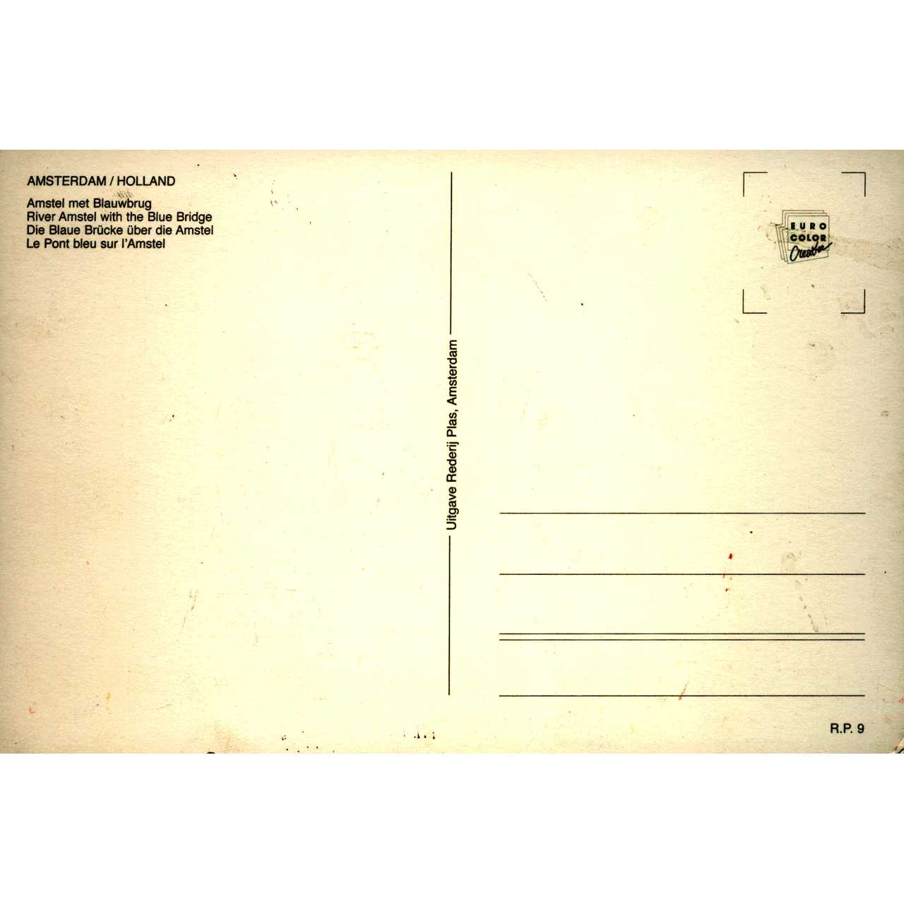 Reverse of AMSTERDAM No. 0242 skeletim postcard by Tim Armstrong