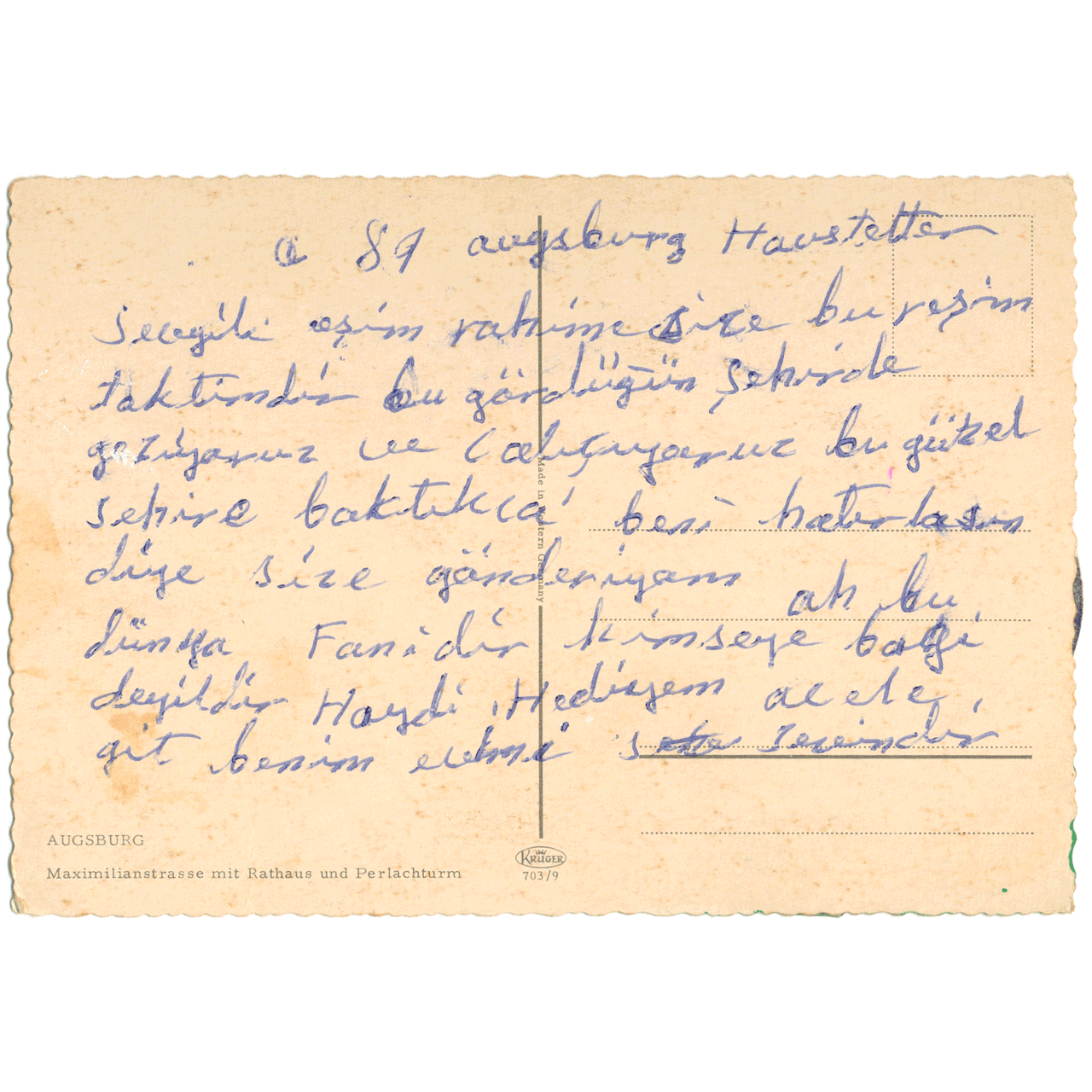 Reverse of AUGSBURG No. 0244 skeletim postcard by Tim Armstrong