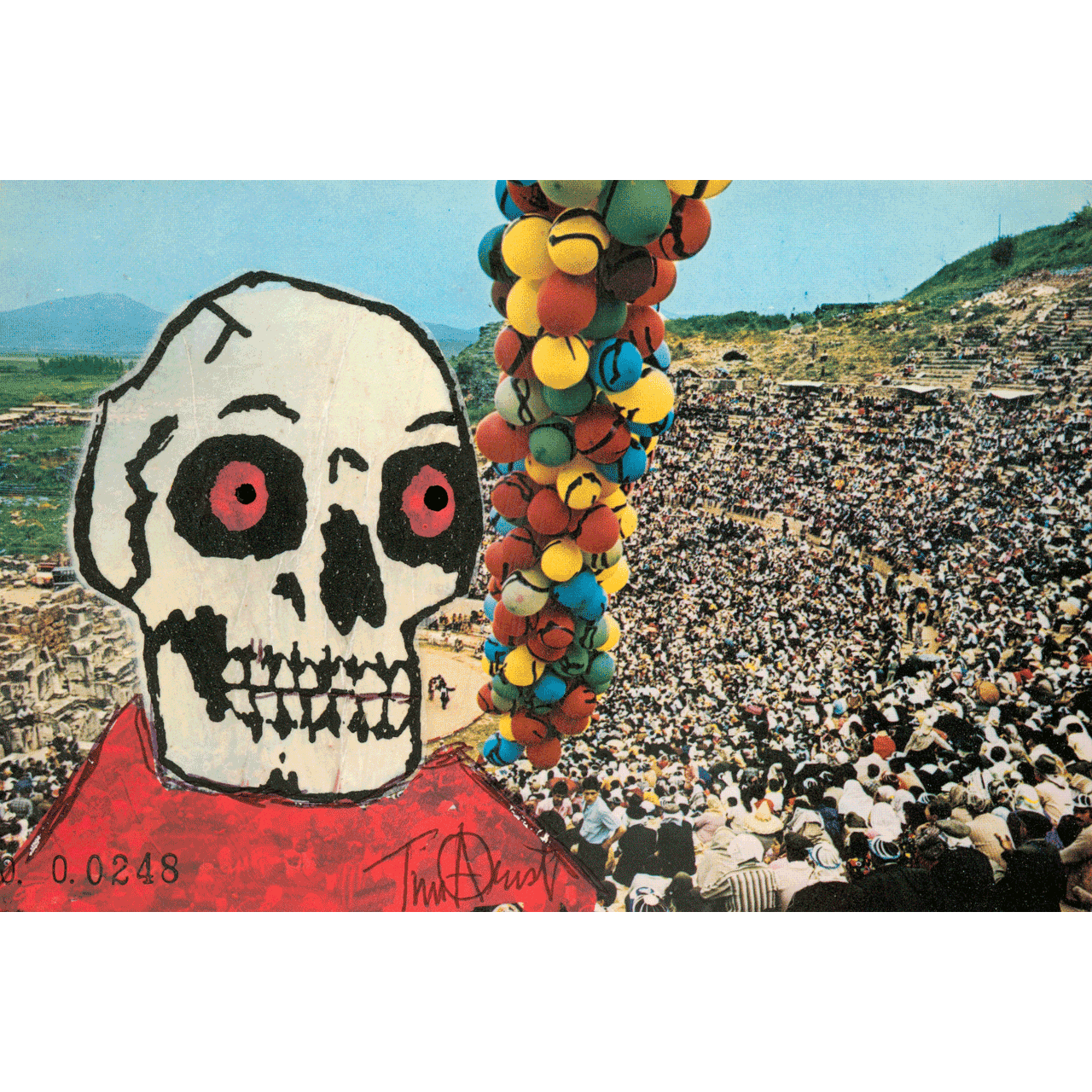 GREAT THEATRE No. 0248 skeletim postcard, hand-drawn skull by Tim Armstrong