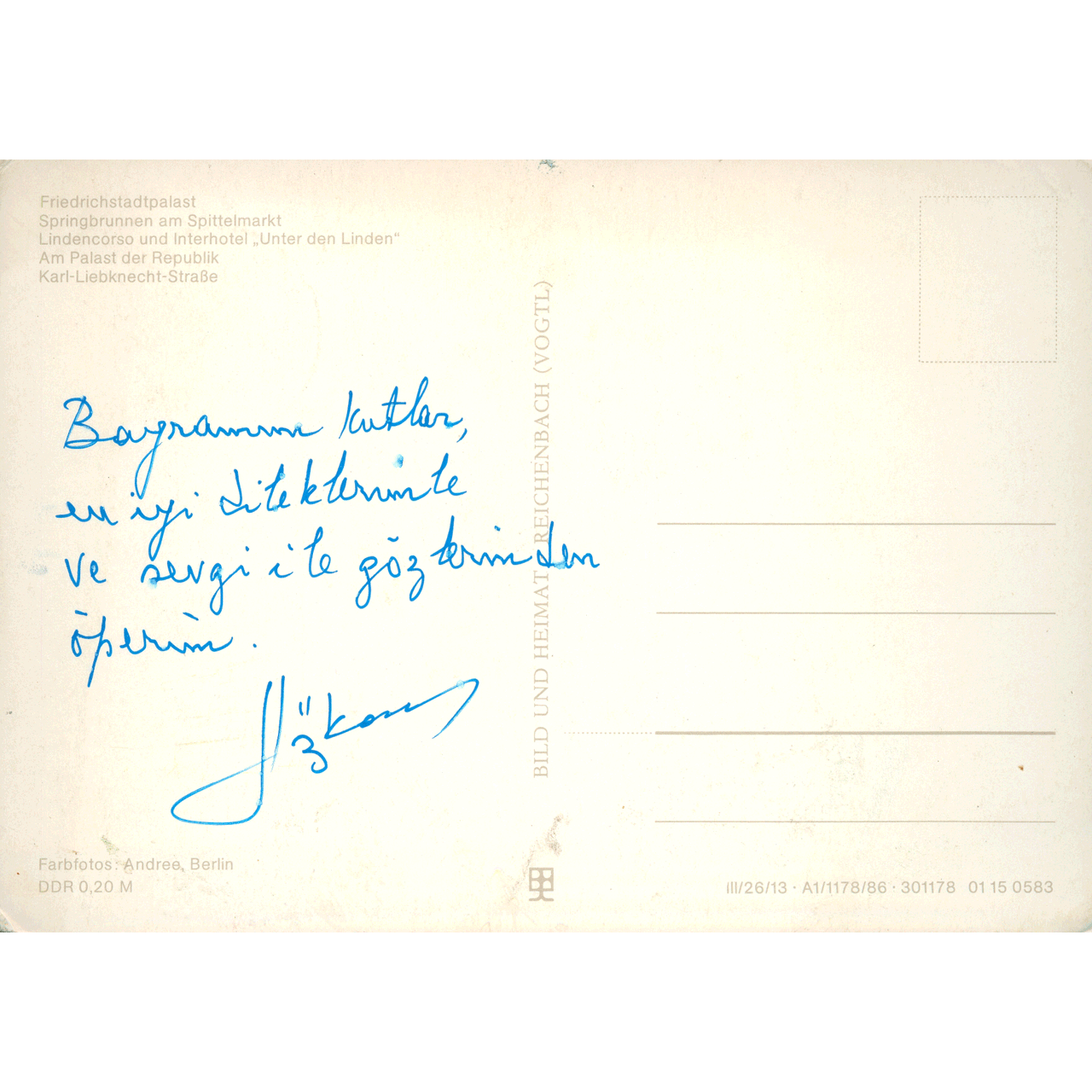 Reverse of BERLIN No. 0250 skeletim postcard by Tim Armstrong