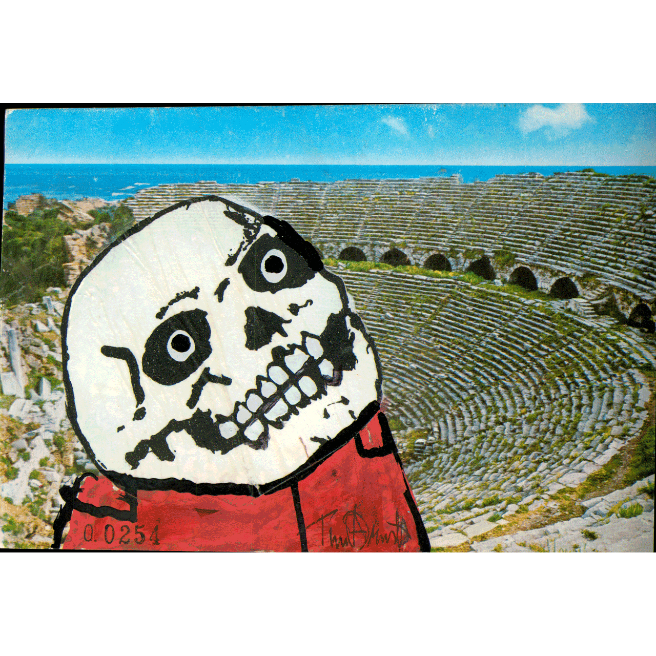 CENNET SEHIR ANTALYA No. 0254 skeletim postcard, hand-drawn skull by Tim Armstrong