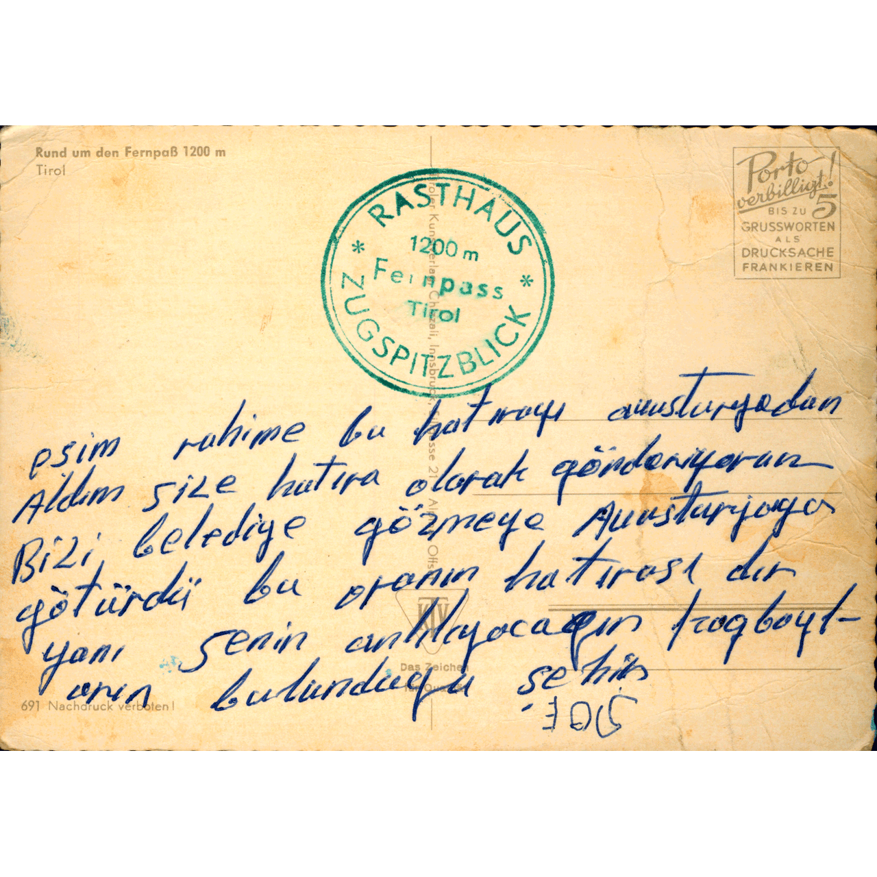 Reverse of ZUGSPITZE VIEW No. 0258 skeletim postcard by Tim Armstrong