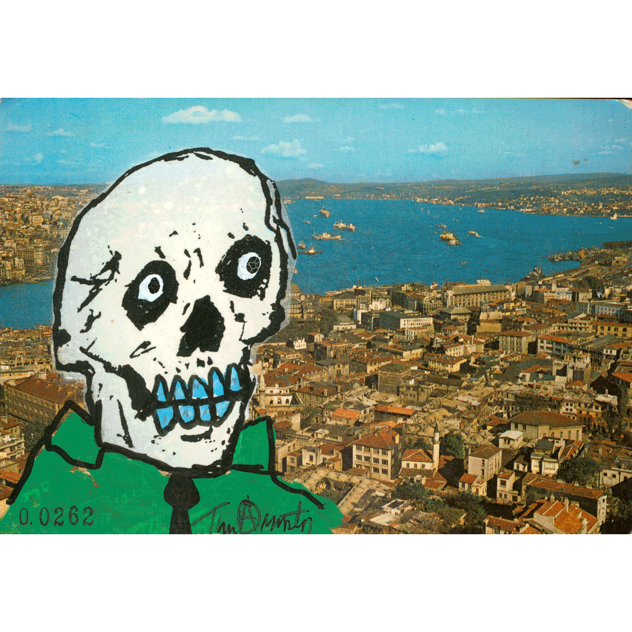 ISTANBUL No. 0262 skeletim postcard, hand-drawn skull by Tim Armstrong