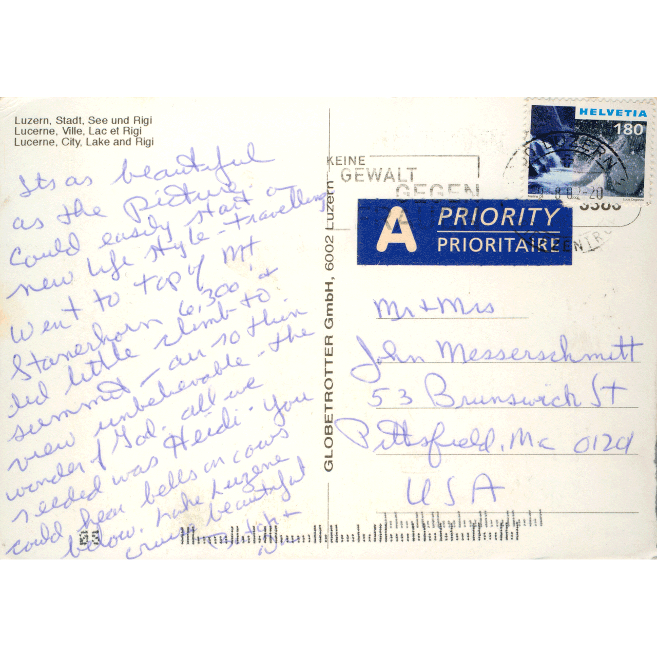 Reverse of LUCERNE No. 0267 skeletim postcard by Tim Armstrong