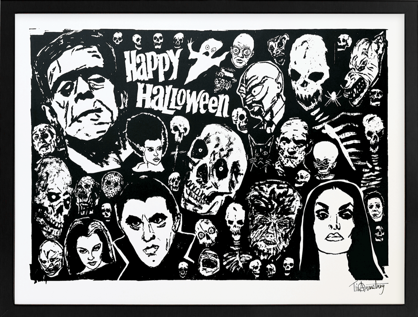 “Tim Armstrong silkscreen print—Happy Halloween-one-color edition, 18×24 inches.”