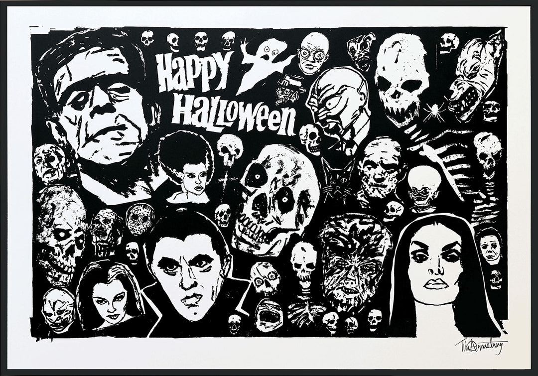 “Tim Armstrong silkscreen print—Happy Halloween-one-color edition, 18×24 inches.”