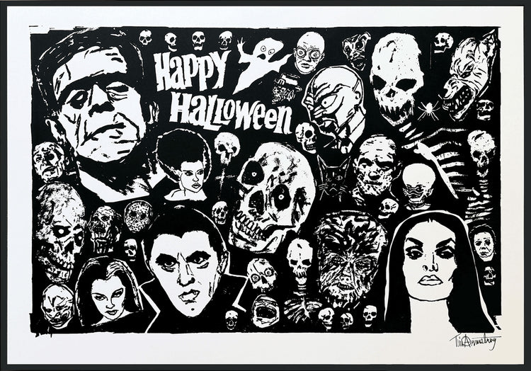 “Tim Armstrong silkscreen print—Happy Halloween-one-color edition, 18×24 inches.”