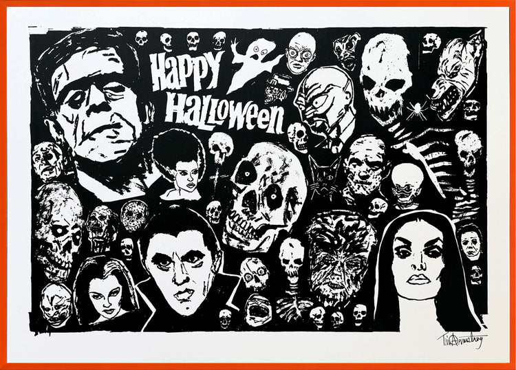 “Tim Armstrong silkscreen print—Happy Halloween-one-color edition, 18×24 inches.”
